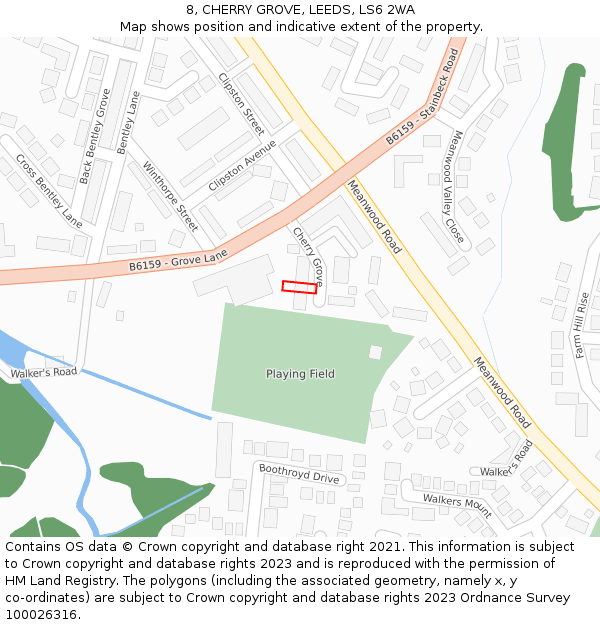 8, CHERRY GROVE, LEEDS, LS6 2WA: Location map and indicative extent of plot