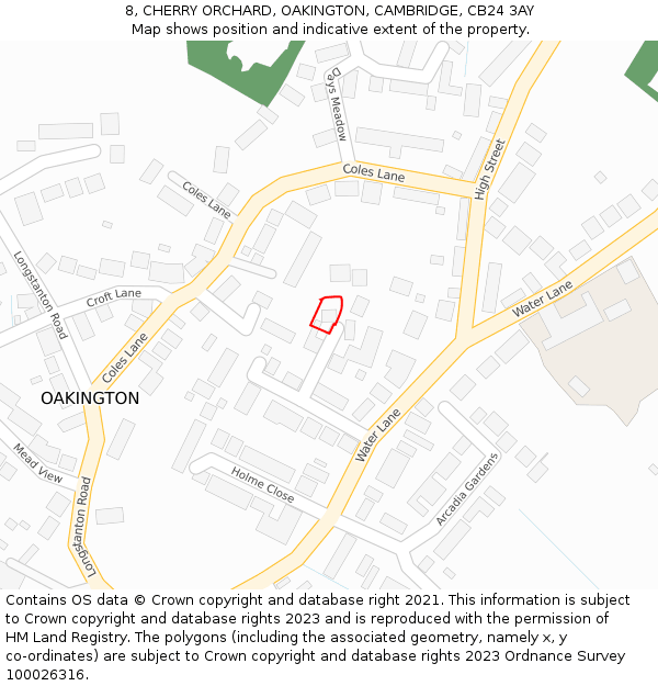 8, CHERRY ORCHARD, OAKINGTON, CAMBRIDGE, CB24 3AY: Location map and indicative extent of plot