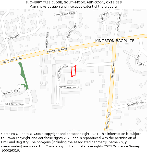 8, CHERRY TREE CLOSE, SOUTHMOOR, ABINGDON, OX13 5BB: Location map and indicative extent of plot