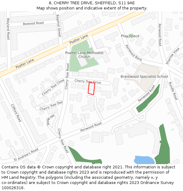 8, CHERRY TREE DRIVE, SHEFFIELD, S11 9AE: Location map and indicative extent of plot
