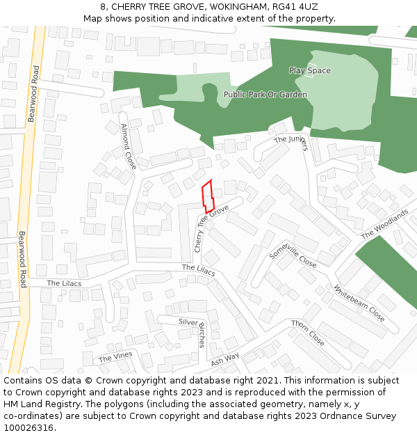 8, CHERRY TREE GROVE, WOKINGHAM, RG41 4UZ: Location map and indicative extent of plot