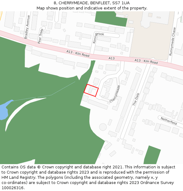 8, CHERRYMEADE, BENFLEET, SS7 1UA: Location map and indicative extent of plot