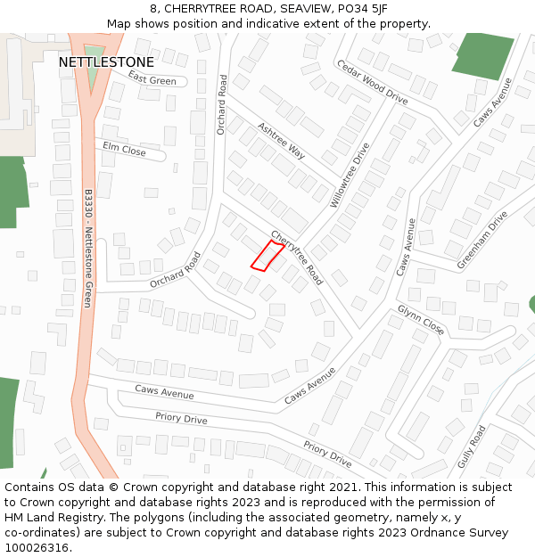 8, CHERRYTREE ROAD, SEAVIEW, PO34 5JF: Location map and indicative extent of plot