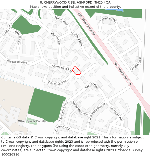 8, CHERRYWOOD RISE, ASHFORD, TN25 4QA: Location map and indicative extent of plot