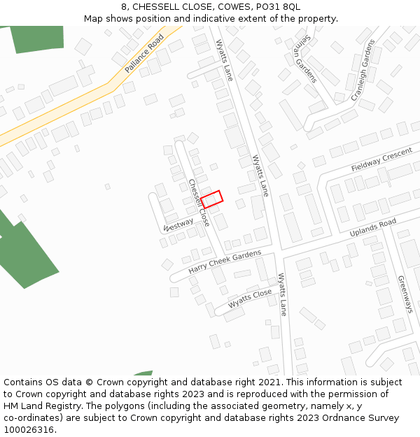 8, CHESSELL CLOSE, COWES, PO31 8QL: Location map and indicative extent of plot