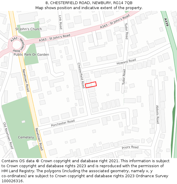8, CHESTERFIELD ROAD, NEWBURY, RG14 7QB: Location map and indicative extent of plot