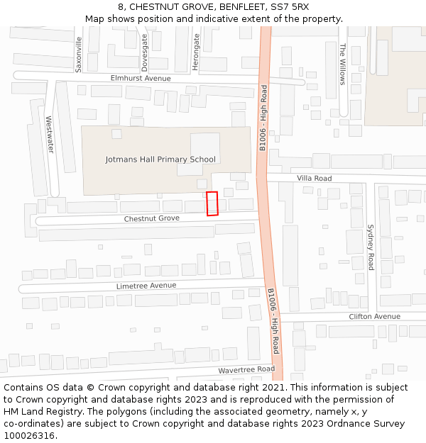 8, CHESTNUT GROVE, BENFLEET, SS7 5RX: Location map and indicative extent of plot