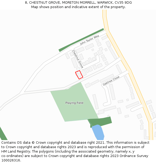 8, CHESTNUT GROVE, MORETON MORRELL, WARWICK, CV35 9DG: Location map and indicative extent of plot