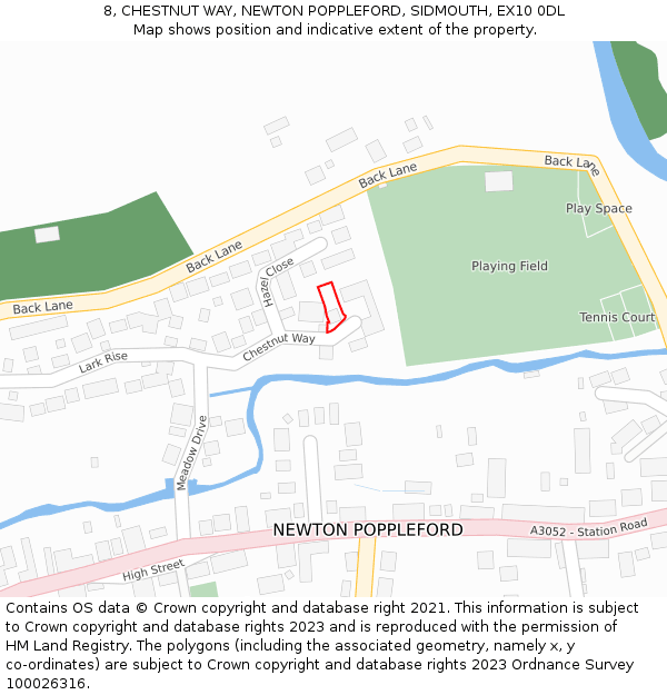 8, CHESTNUT WAY, NEWTON POPPLEFORD, SIDMOUTH, EX10 0DL: Location map and indicative extent of plot