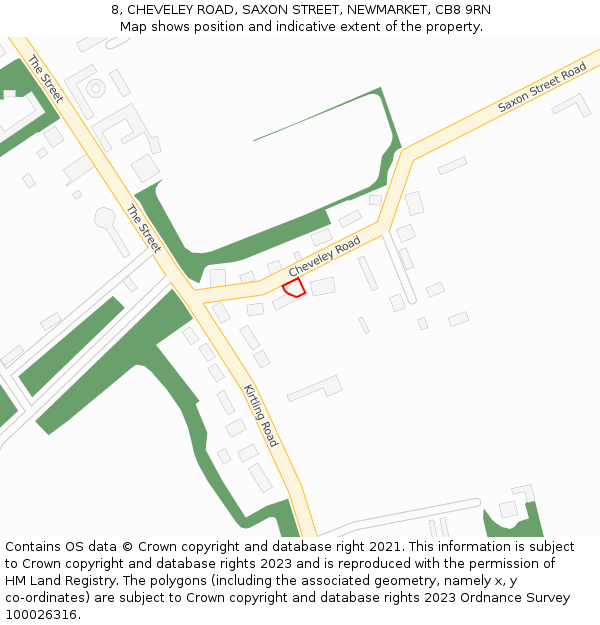 8, CHEVELEY ROAD, SAXON STREET, NEWMARKET, CB8 9RN: Location map and indicative extent of plot