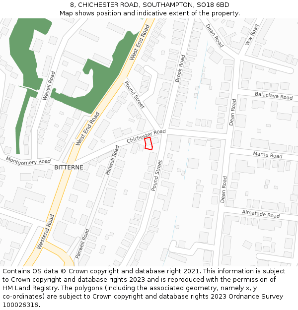 8, CHICHESTER ROAD, SOUTHAMPTON, SO18 6BD: Location map and indicative extent of plot