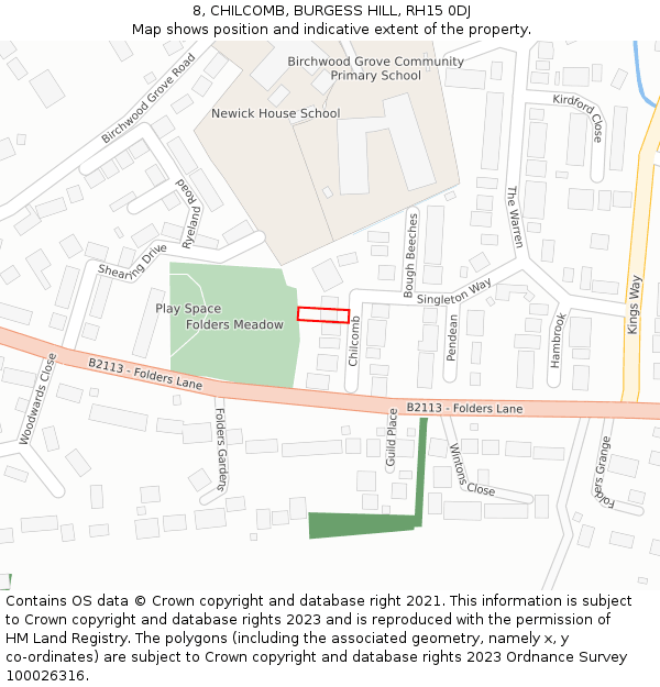 8, CHILCOMB, BURGESS HILL, RH15 0DJ: Location map and indicative extent of plot