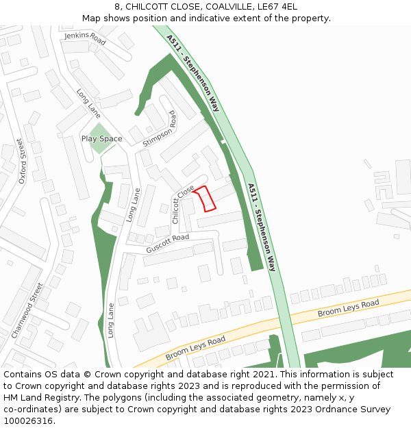 8, CHILCOTT CLOSE, COALVILLE, LE67 4EL: Location map and indicative extent of plot