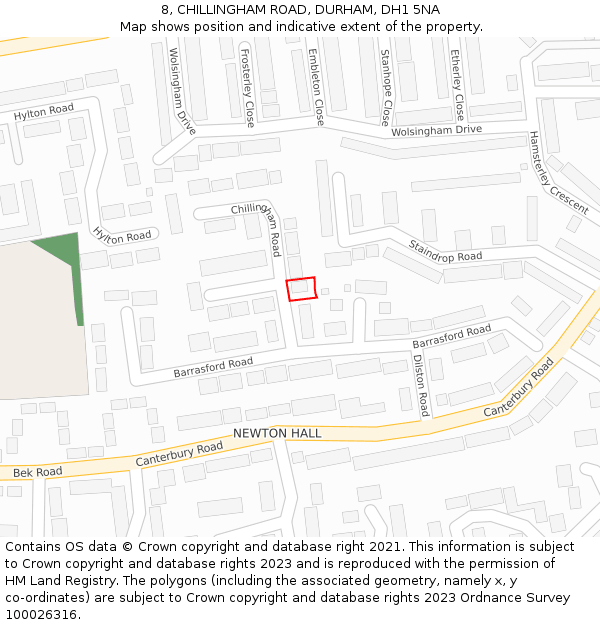 8, CHILLINGHAM ROAD, DURHAM, DH1 5NA: Location map and indicative extent of plot