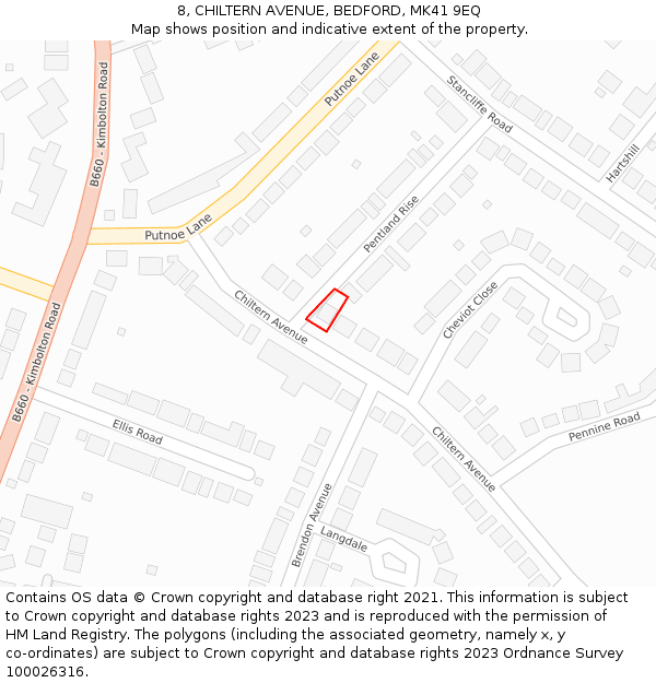 8, CHILTERN AVENUE, BEDFORD, MK41 9EQ: Location map and indicative extent of plot