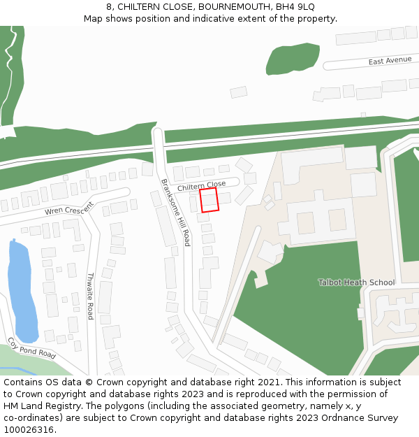 8, CHILTERN CLOSE, BOURNEMOUTH, BH4 9LQ: Location map and indicative extent of plot