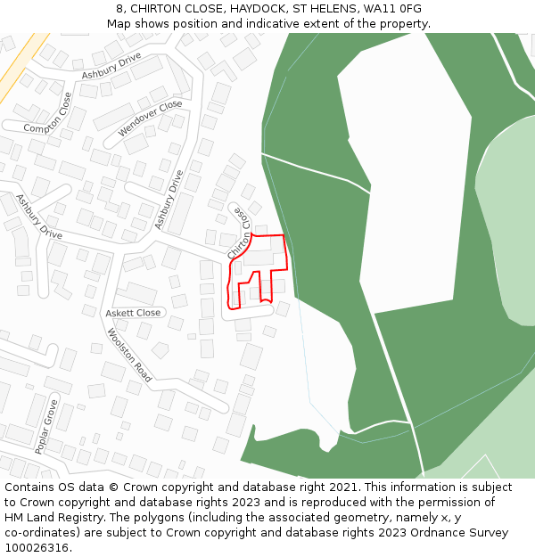 8, CHIRTON CLOSE, HAYDOCK, ST HELENS, WA11 0FG: Location map and indicative extent of plot