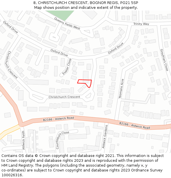 8, CHRISTCHURCH CRESCENT, BOGNOR REGIS, PO21 5SP: Location map and indicative extent of plot