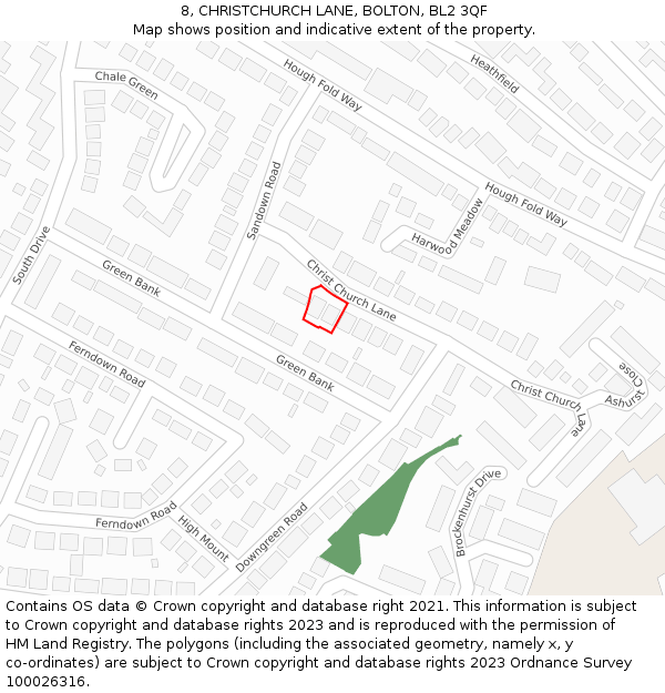 8, CHRISTCHURCH LANE, BOLTON, BL2 3QF: Location map and indicative extent of plot