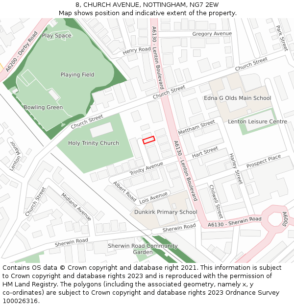 8, CHURCH AVENUE, NOTTINGHAM, NG7 2EW: Location map and indicative extent of plot