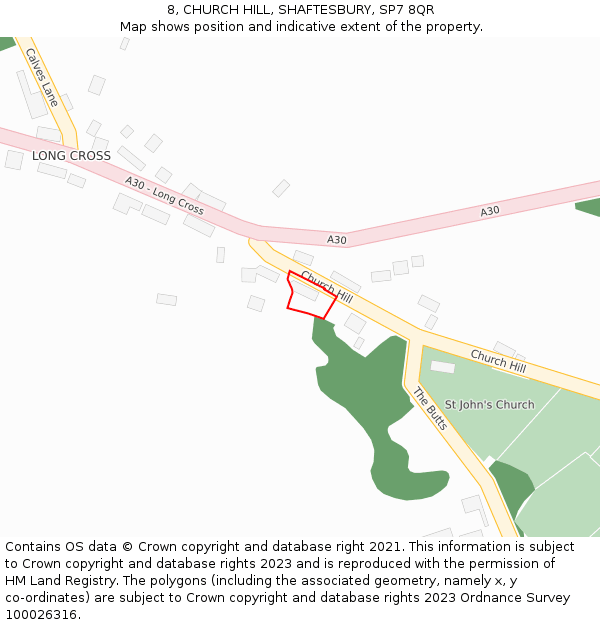 8, CHURCH HILL, SHAFTESBURY, SP7 8QR: Location map and indicative extent of plot