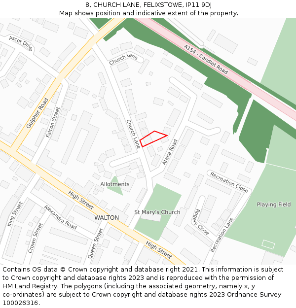 8, CHURCH LANE, FELIXSTOWE, IP11 9DJ: Location map and indicative extent of plot