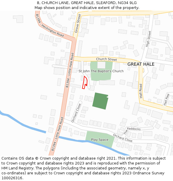8, CHURCH LANE, GREAT HALE, SLEAFORD, NG34 9LG: Location map and indicative extent of plot