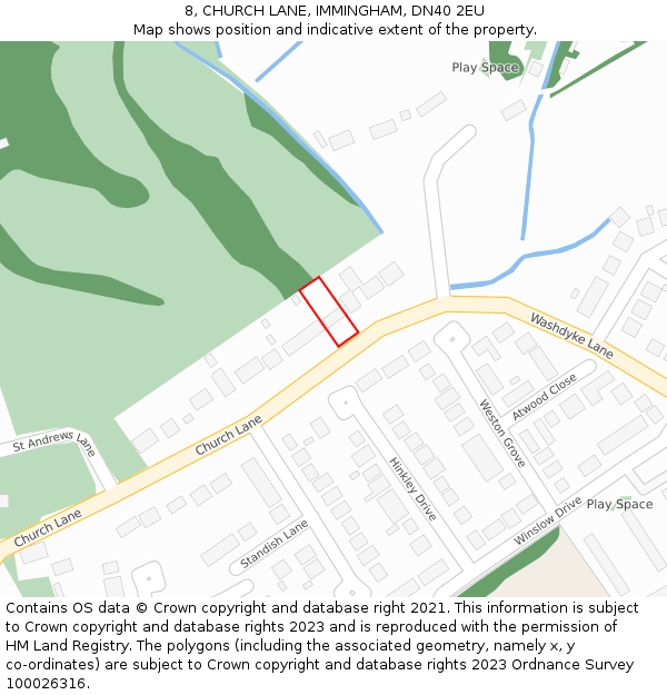 8, CHURCH LANE, IMMINGHAM, DN40 2EU: Location map and indicative extent of plot