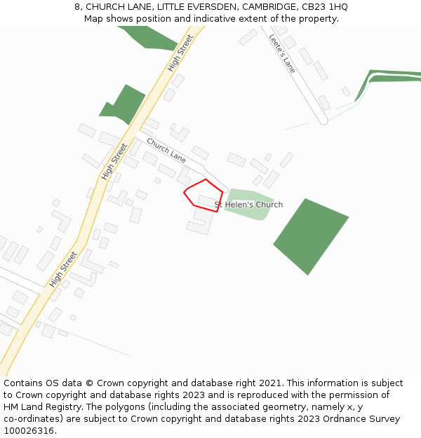 8, CHURCH LANE, LITTLE EVERSDEN, CAMBRIDGE, CB23 1HQ: Location map and indicative extent of plot