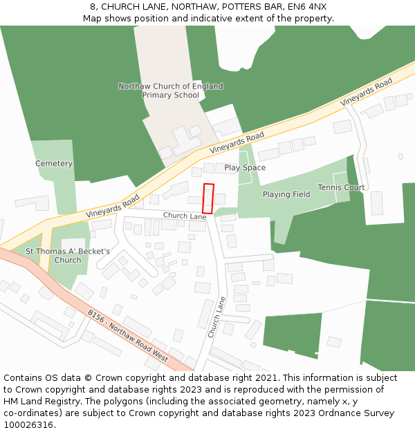 8, CHURCH LANE, NORTHAW, POTTERS BAR, EN6 4NX: Location map and indicative extent of plot