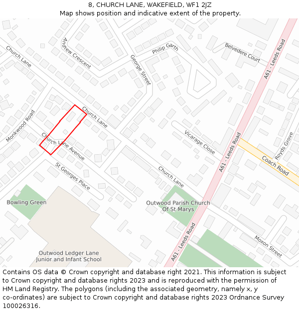 8, CHURCH LANE, WAKEFIELD, WF1 2JZ: Location map and indicative extent of plot