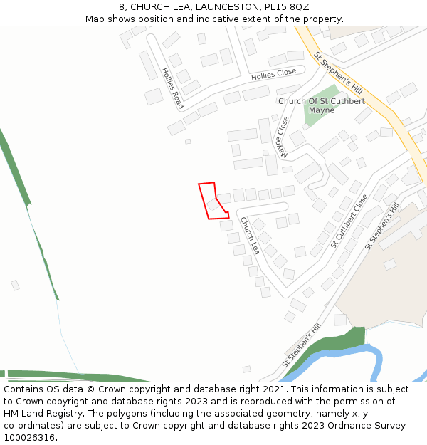 8, CHURCH LEA, LAUNCESTON, PL15 8QZ: Location map and indicative extent of plot