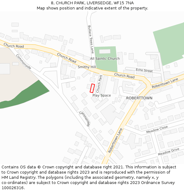8, CHURCH PARK, LIVERSEDGE, WF15 7NA: Location map and indicative extent of plot