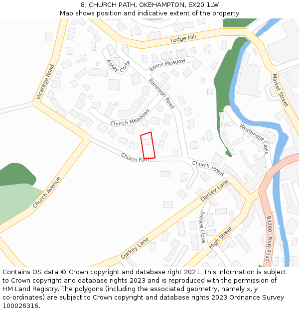 8, CHURCH PATH, OKEHAMPTON, EX20 1LW: Location map and indicative extent of plot
