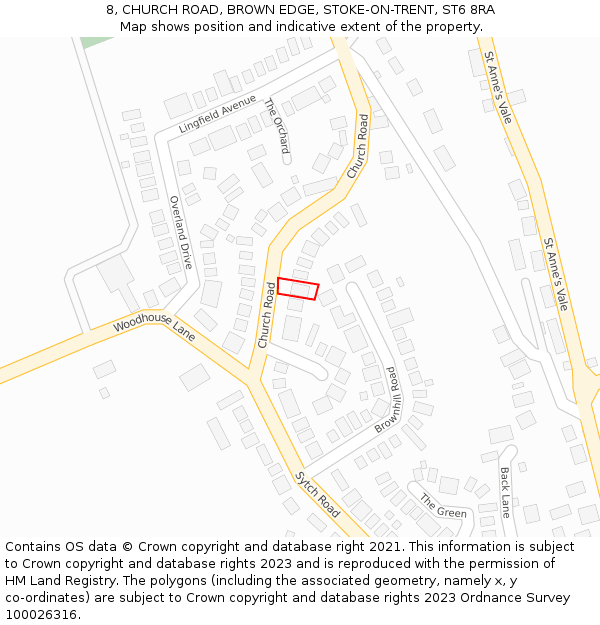 8, CHURCH ROAD, BROWN EDGE, STOKE-ON-TRENT, ST6 8RA: Location map and indicative extent of plot