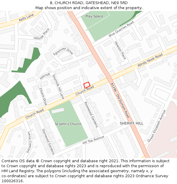8, CHURCH ROAD, GATESHEAD, NE9 5RD: Location map and indicative extent of plot