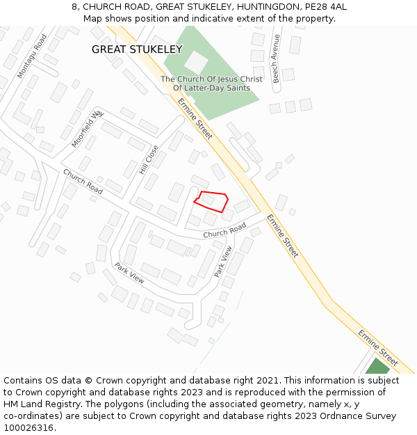 8, CHURCH ROAD, GREAT STUKELEY, HUNTINGDON, PE28 4AL: Location map and indicative extent of plot
