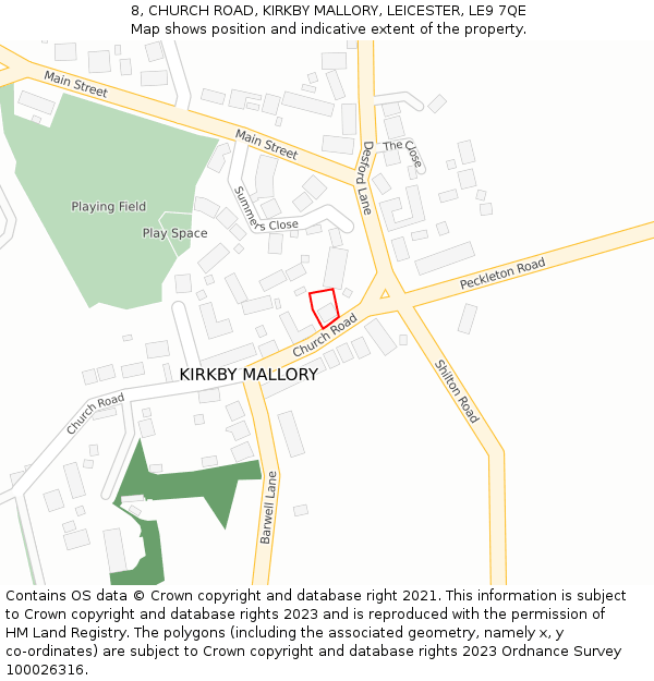 8, CHURCH ROAD, KIRKBY MALLORY, LEICESTER, LE9 7QE: Location map and indicative extent of plot