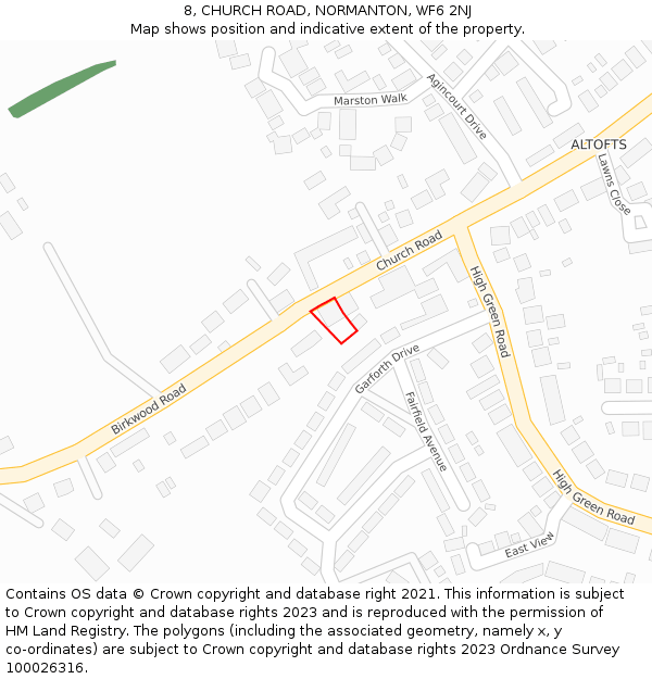 8, CHURCH ROAD, NORMANTON, WF6 2NJ: Location map and indicative extent of plot