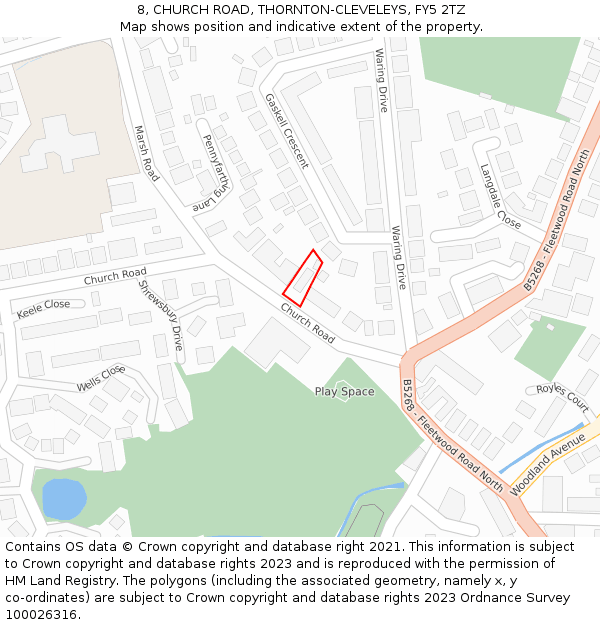 8, CHURCH ROAD, THORNTON-CLEVELEYS, FY5 2TZ: Location map and indicative extent of plot