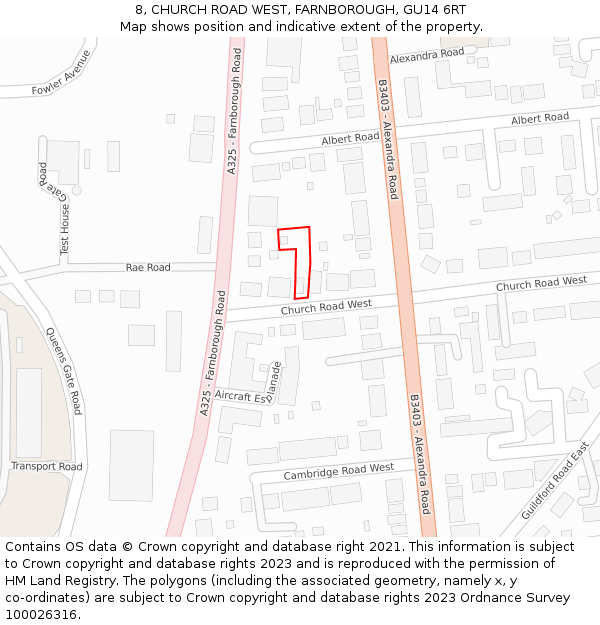 8, CHURCH ROAD WEST, FARNBOROUGH, GU14 6RT: Location map and indicative extent of plot