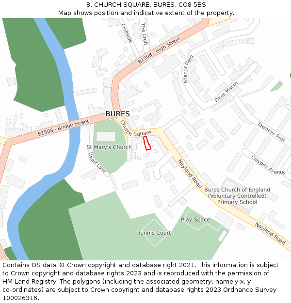 8, CHURCH SQUARE, BURES, CO8 5BS: Location map and indicative extent of plot