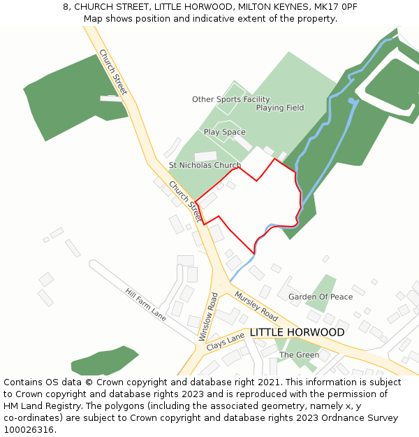 8, CHURCH STREET, LITTLE HORWOOD, MILTON KEYNES, MK17 0PF: Location map and indicative extent of plot