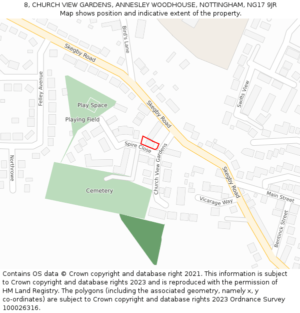 8, CHURCH VIEW GARDENS, ANNESLEY WOODHOUSE, NOTTINGHAM, NG17 9JR: Location map and indicative extent of plot