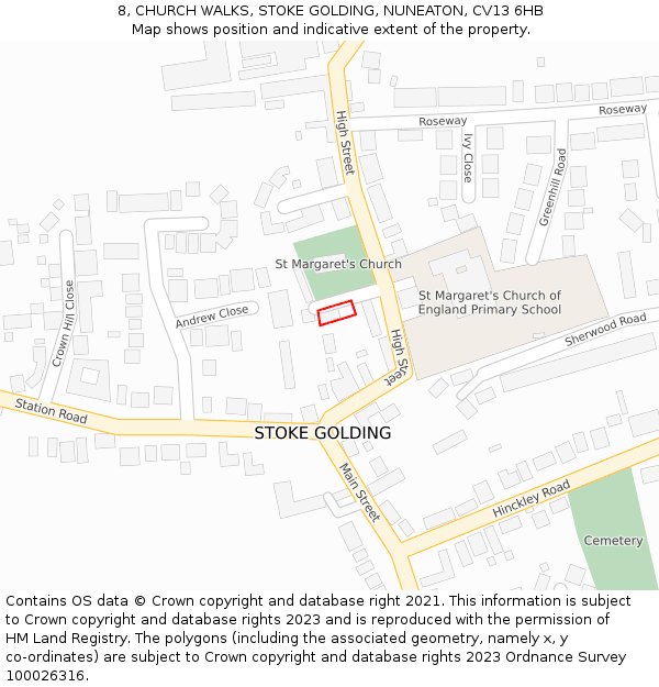 8, CHURCH WALKS, STOKE GOLDING, NUNEATON, CV13 6HB: Location map and indicative extent of plot