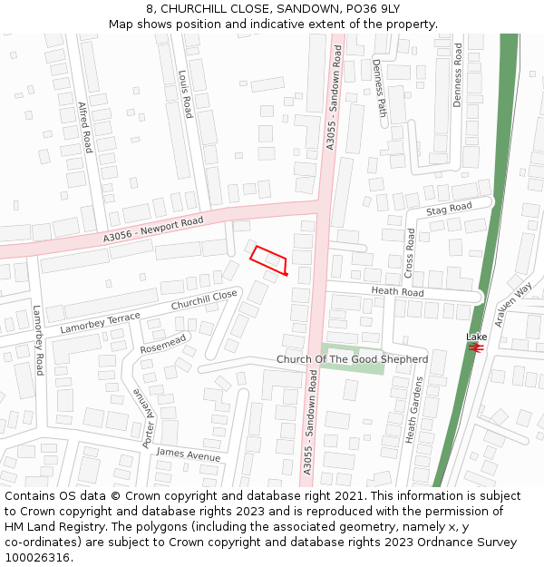 8, CHURCHILL CLOSE, SANDOWN, PO36 9LY: Location map and indicative extent of plot