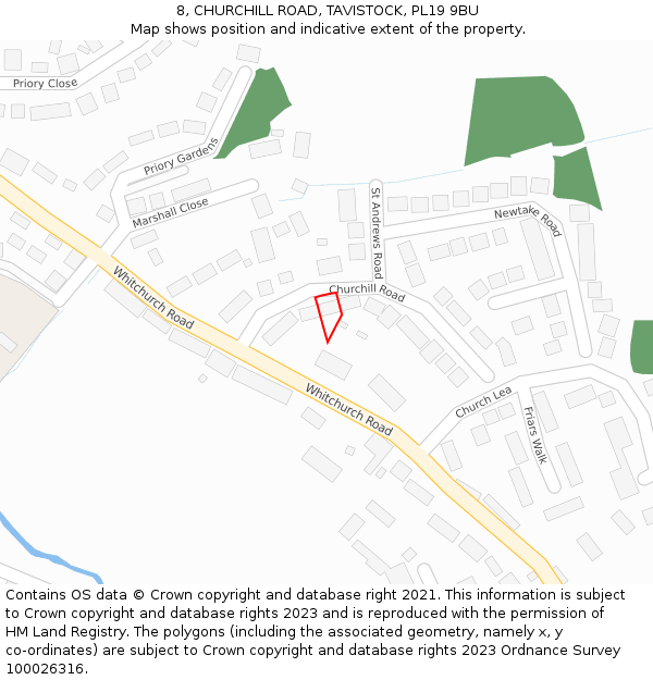 8, CHURCHILL ROAD, TAVISTOCK, PL19 9BU: Location map and indicative extent of plot