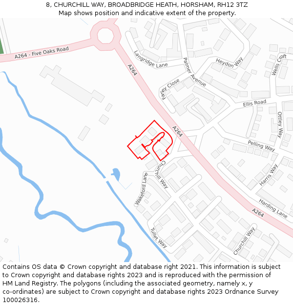 8, CHURCHILL WAY, BROADBRIDGE HEATH, HORSHAM, RH12 3TZ: Location map and indicative extent of plot