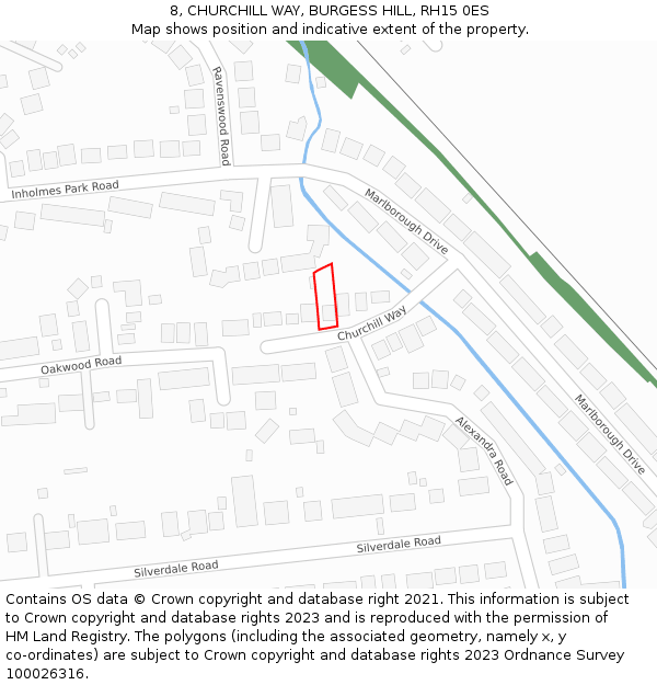 8, CHURCHILL WAY, BURGESS HILL, RH15 0ES: Location map and indicative extent of plot