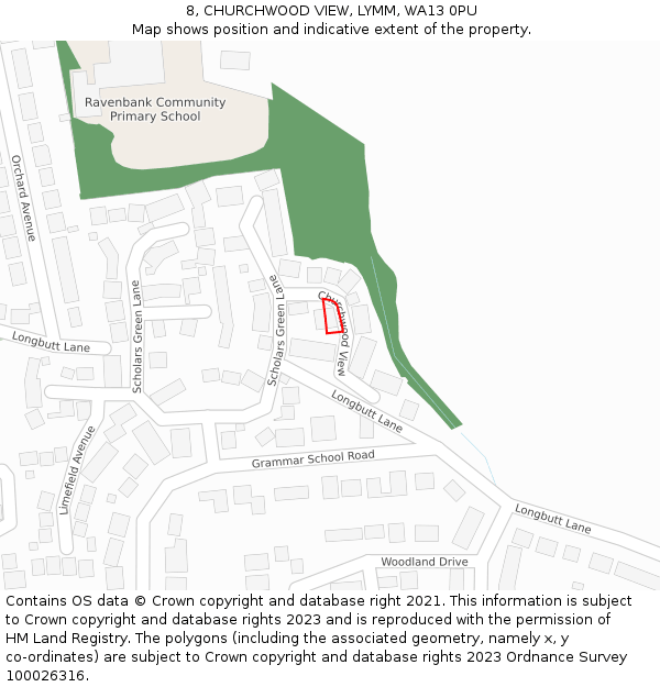 8, CHURCHWOOD VIEW, LYMM, WA13 0PU: Location map and indicative extent of plot